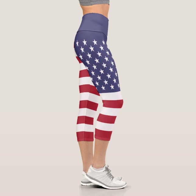 United States Flag Capri Leggings (Right)