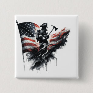 United States Flag. Firefighter 2 Inch Square Button