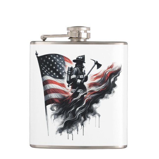 United States Flag. Firefighter Hip Flask (Front)