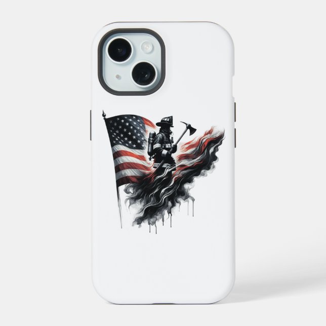  United States Flag. Firefighter iPhone 15 Case (Back)