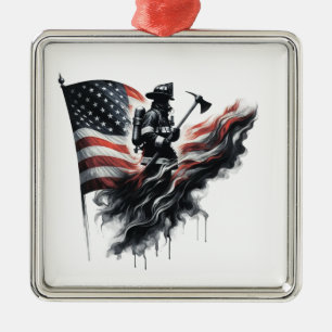 United States Flag. Firefighter Metal Ornament