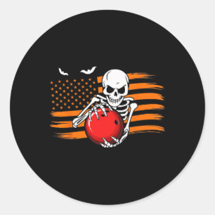 United States Flag Halloween Skeleton Usa Bowling Classic Round Sticker