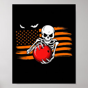 United States Flag Halloween Skeleton Usa Bowling  Poster
