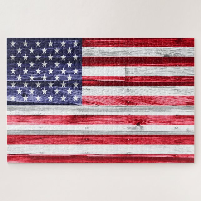 United States Flag on Wood Jigsaw Puzzle (Horizontal)