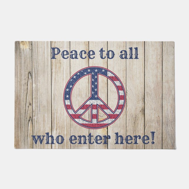 United States Flag - Peace To All Who Enter Here Doormat (Front)