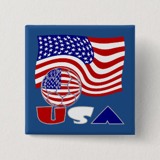 United States Flag USA Soccer Ball Blue Background 2 Inch Square Button