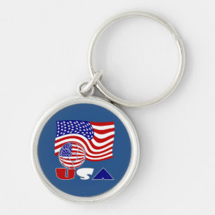 United States Flag USA Soccer Ball Blue Background Keychain