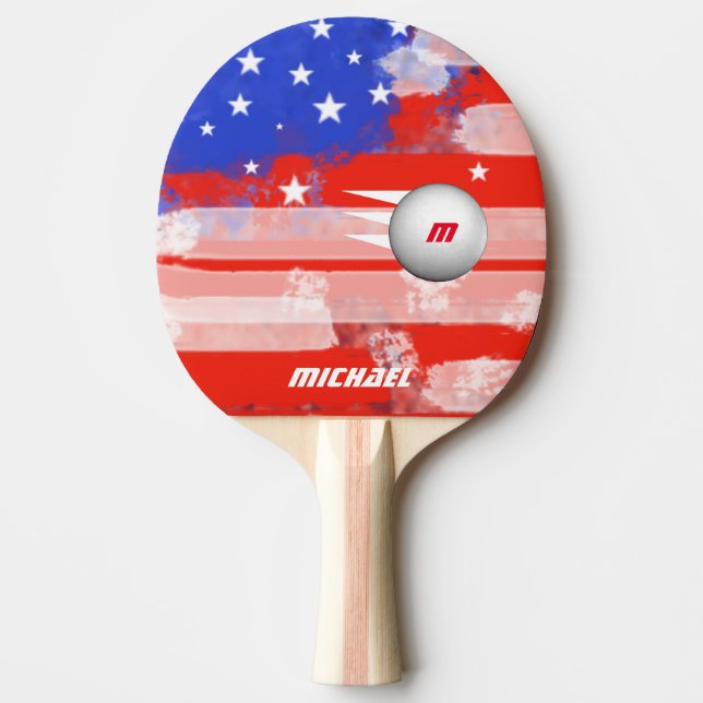 united states flag with ball & name, cool ping pong paddle (Front)