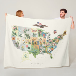 United States Flower Map - Our National Bouquet Fleece Blanket