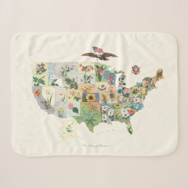 United States Flower Map - Our National Bouquet Sherpa Blanket (Front (Horizontal))