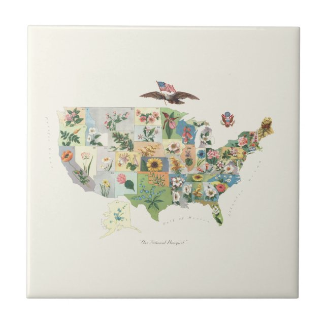United States Flower Map - Our National Bouquet Tile (Front)
