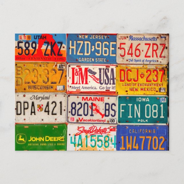United States License Plates Art America Postcard (Front)