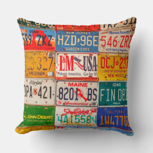United States License Plates Art America Throw Pillow