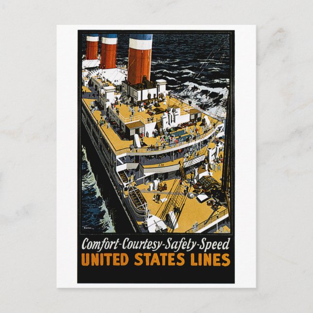 United States Lines Comfort Courtesy Safety Speed Postcard (Front)