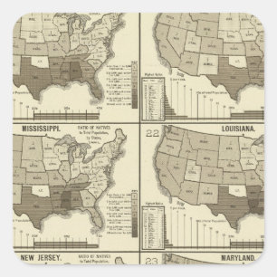 United States lithographed maps 2 Square Sticker