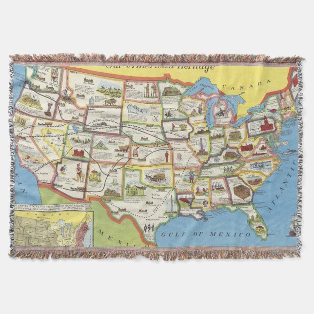 United States Map - American Heritage Throw Blanket (Front)
