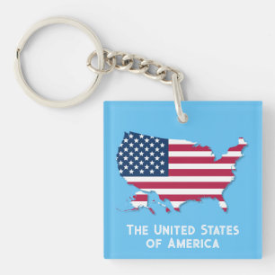 United States Map and Flag Red White Blue Elegant Keychain