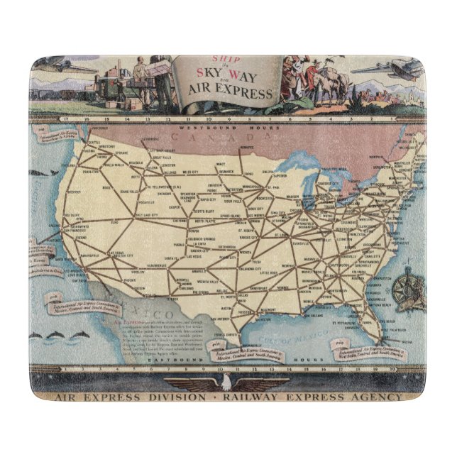 United States Map Ship the Skyway via Air Express Cutting Board (Front)
