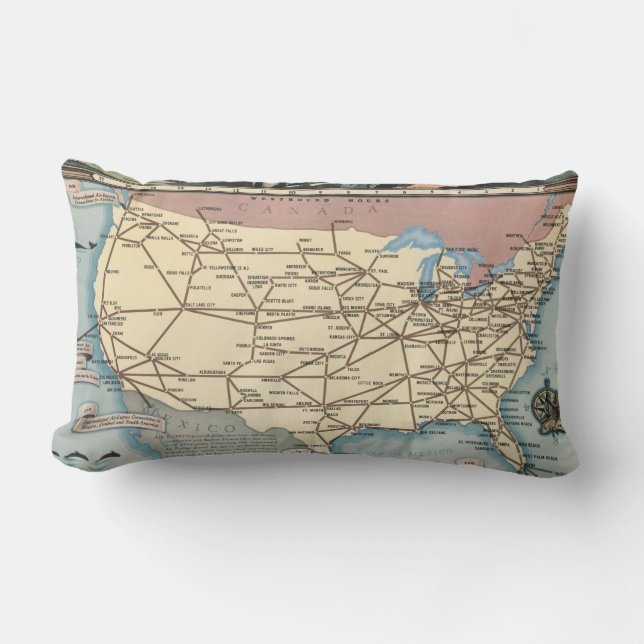 United States Map Ship the Skyway via Air Express Lumbar Pillow (Front)