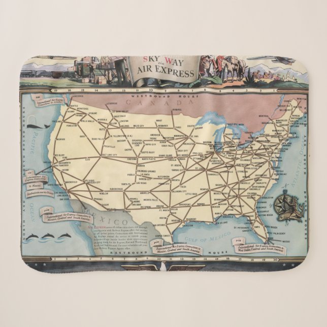United States Map Ship the Skyway via Air Express Sherpa Blanket (Front (Horizontal))