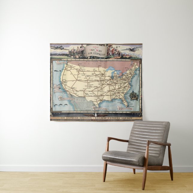 United States Map Ship the Skyway via Air Express Tapestry (In Situ (Horizontal))