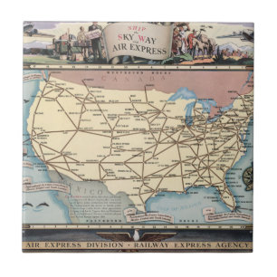 United States Map Ship the Skyway via Air Express Tile