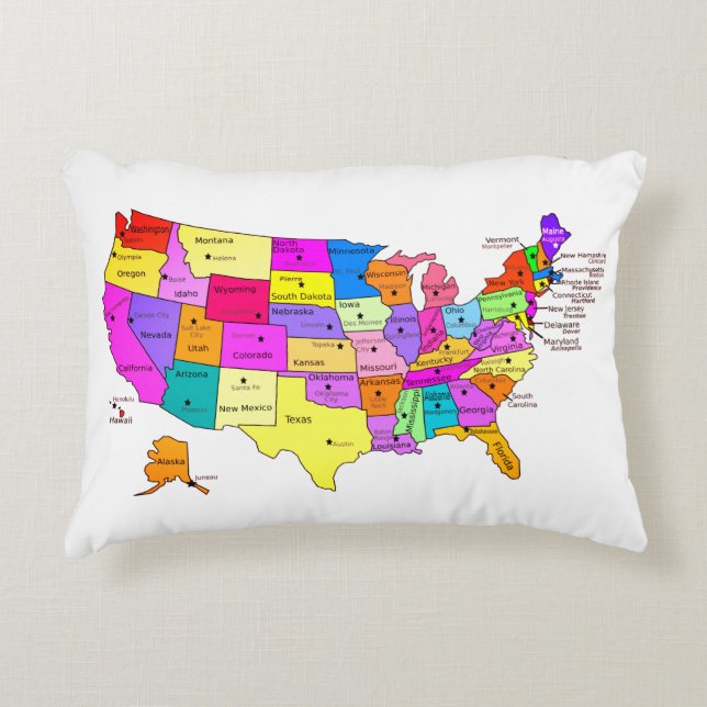 United States Map state names and capitals Accent Pillow (Front)