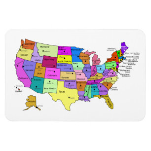 United States Map state names and capitals Magnet