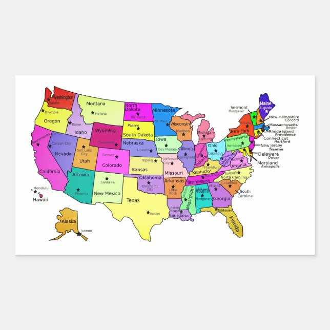 United States Map state names and capitals Sticker (Front)