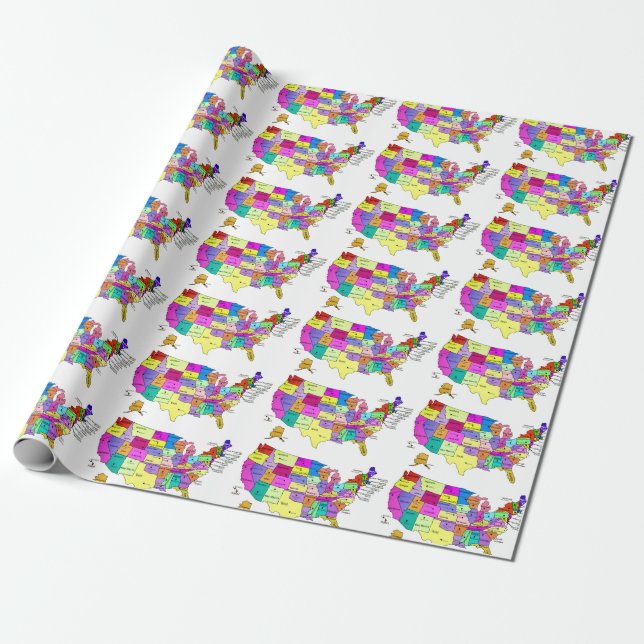 United States Map state names and capitals Wrapping Paper (Unrolled)