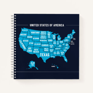United States Map Teal Minimal Design Notebook