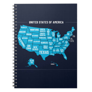 United States Map Teal Minimal Design Notebook