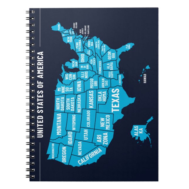 United States Map Teal Minimal Design Notebook (Front)
