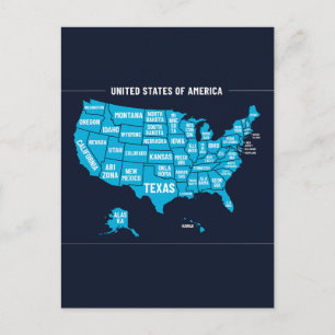 United States Map Teal Minimal Design Postcard