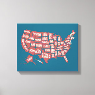 United States Map Typography Canvas Print
