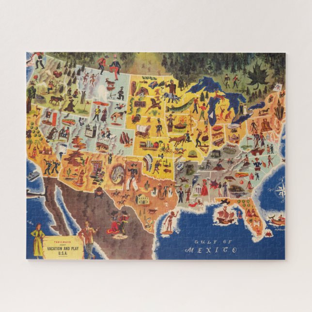 United States Map - Vacation and Play Jigsaw Puzzle (Horizontal)