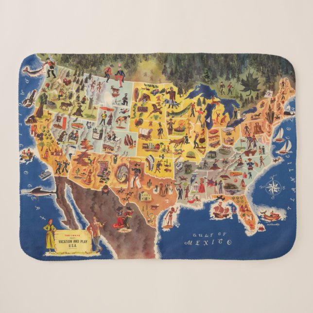 United States Map - Vacation and Play Sherpa Blanket (Front (Horizontal))