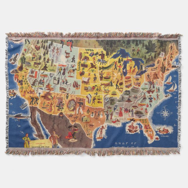 United States Map - Vacation and Play Throw Blanket (Front)