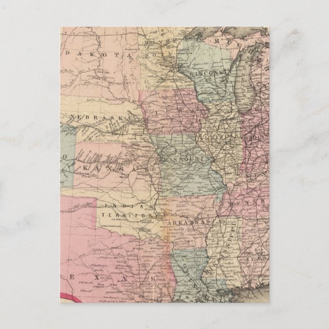 United States Map with Pony Express Route Postcard (Front)