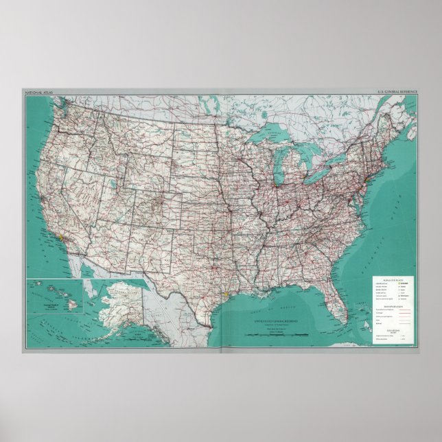 United States Maps, Printed Road Map Poster (Front)