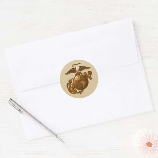 United States Marines | Full-Colour EGA - Bronze Classic Round Sticker (Envelope)