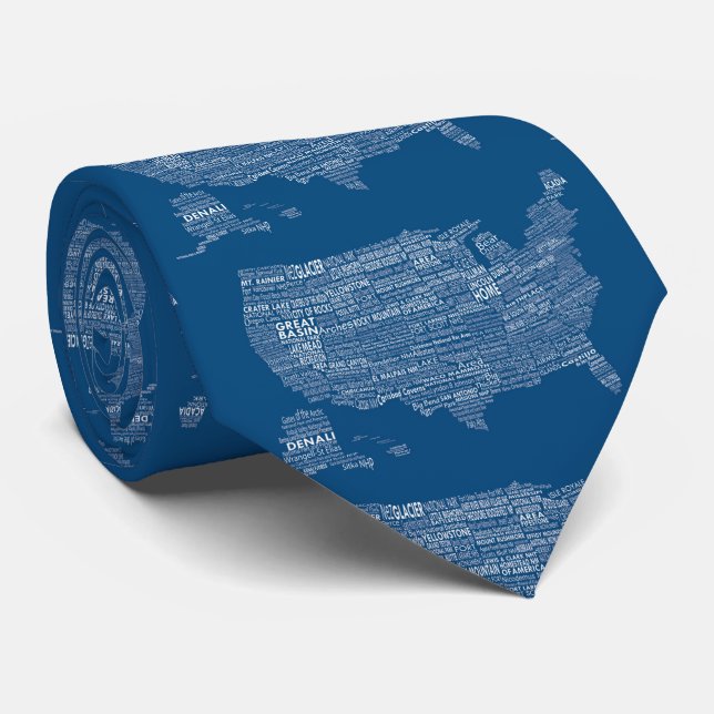 United States National Parks Typography Map Tie (Rolled)