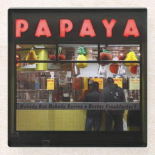 United States, New York. Grey's Papaya: window Glass Coaster