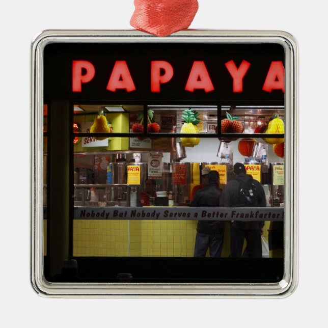 United States, New York. Grey's Papaya: window Metal Ornament (Front)