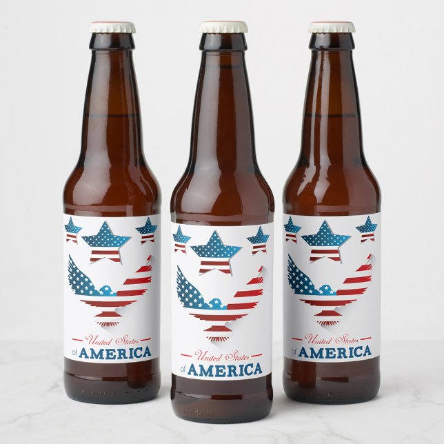 United States of America Beer Label (Red, White and Blue American Flag Symbol Celebrate our National Holidays Beer Labels!)