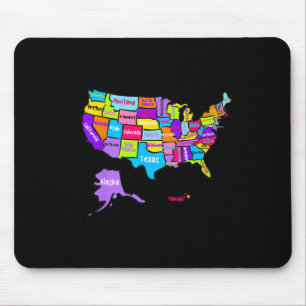United States Of America Colourful Map With State  Mouse Pad