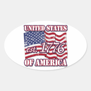 United States Of America est 1776 US Flag distress Oval Sticker