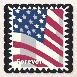 UNITED STATES OF AMERICA FLAG FOREVER STAMP PAPER COASTER