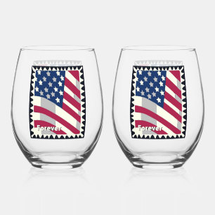UNITED STATES OF AMERICA FLAG FOREVER STAMP STEMLESS WINE GLASS