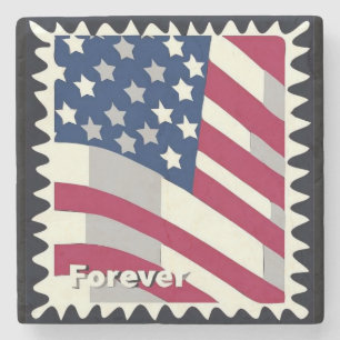 UNITED STATES OF AMERICA FLAG FOREVER STAMP STONE COASTER